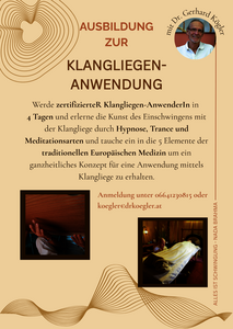 Flyer Klangliegen-Anwendung Ausbildung mit Dr. Gerhard Kögler Vorderseite